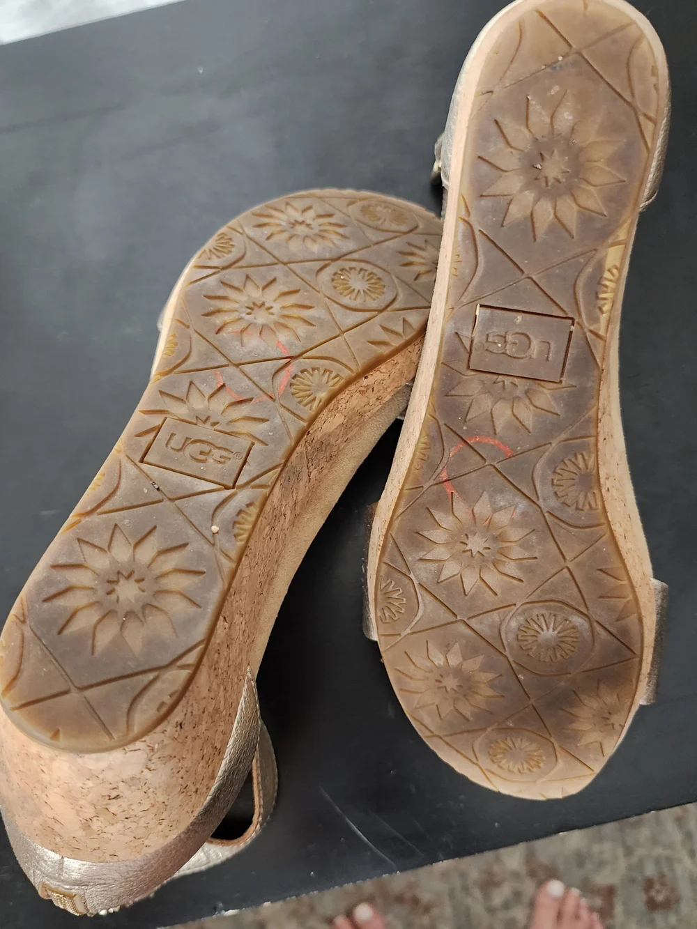 UGG Metallic Gold Cork Wedge Sandals - Ankle Strap